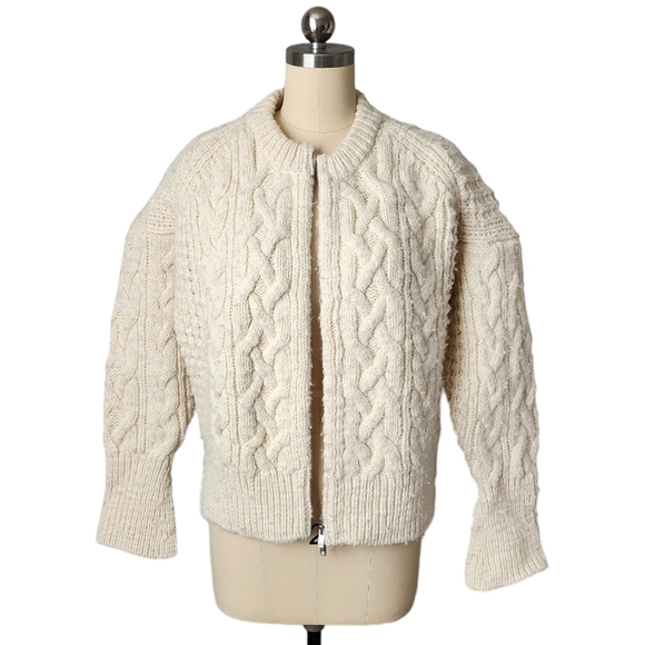 3.1 PHILIP LIM Wool Cable Knit zip up sweater in ivory size XS‎ - Picture 12 of 12